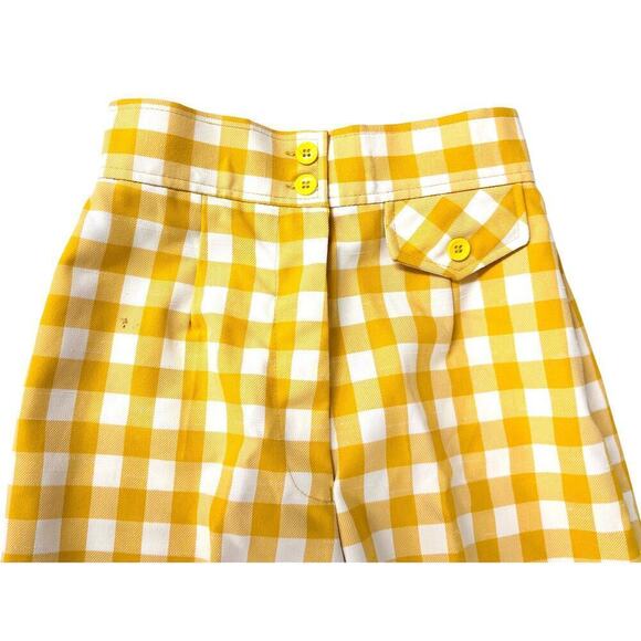 VTG 1970s Miss K 100% Polyester Yellow Checkered Wide Leg Pants Womens XS/S - Picture 4 of 6